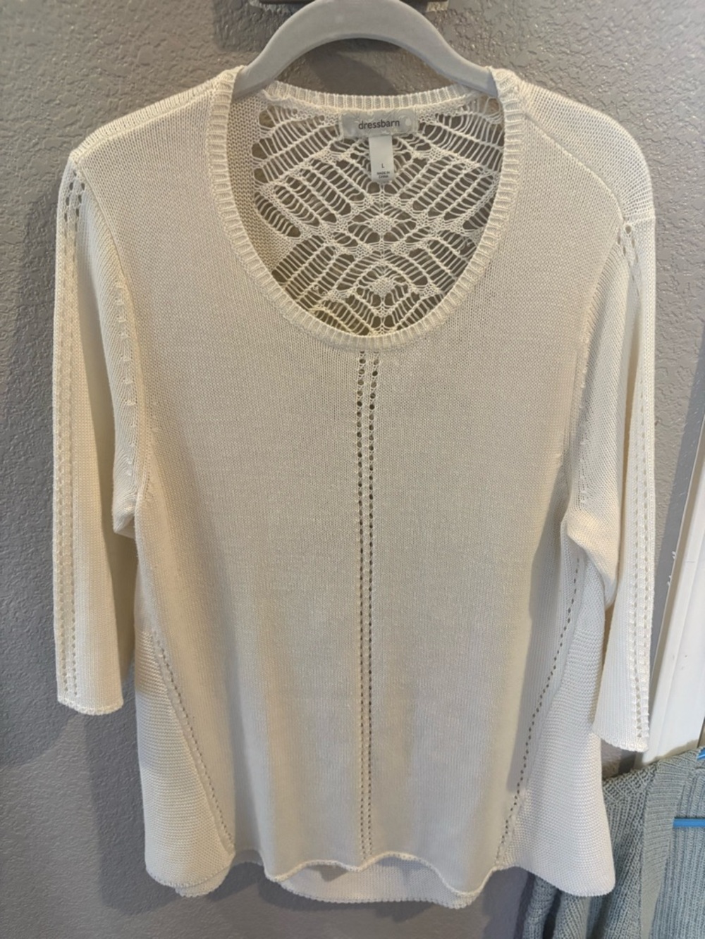 dressbarn Cream Open-Knit Sweater